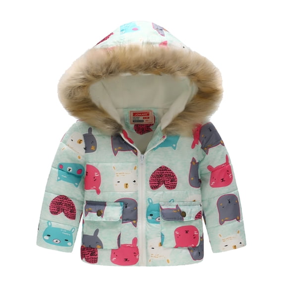Kiijoy Girls Winter Jacket Casual Lined Hooded Puffer Coat Outerwear, Blue, 5-6 Years