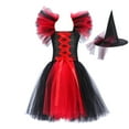 thumbnail image 1 of Kiijoy Girls Witch Halloween Co_stume Party Square Neck Tutu Dress with Hat, 1 of 2