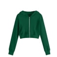 thumbnail image 1 of Kiijoy Girls Zip-Up Cropped Hoodie Casual Active Solid Long Sleeve Sweatshirt, Green, 11-12 Years, 1 of 8