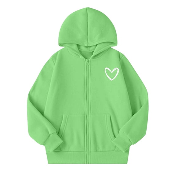 Kiijoy Girls Zip Up Fleece Hoodie Casual Active Long Sleeve Sweatshirt, Green, Sizes 5-14