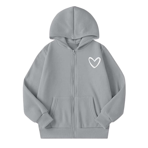 Kiijoy Girls Zip Up Fleece Hoodie Casual Active Long Sleeve Sweatshirt, Grey, Sizes 5-14