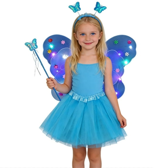 Kiijoy Glowing Fairy Co_stume for Girls Light Up Butterfly Wing Tutu Skirt Party Outfits