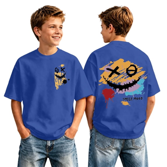 Kiijoy Graphic Tee for Boys Crew Neck Short Sleeve T-Shirt Casual Summer Top, Sizes 2-13