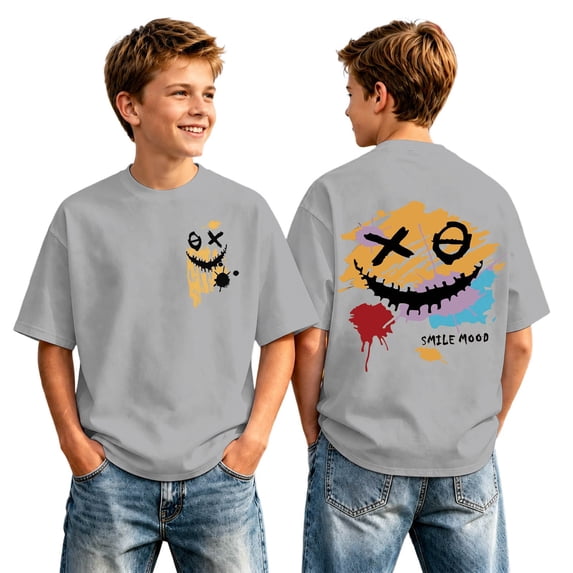 Kiijoy Graphic Tee for Boys Crew Neck Short Sleeve T-Shirt Casual Summer Top, Sizes 2-13