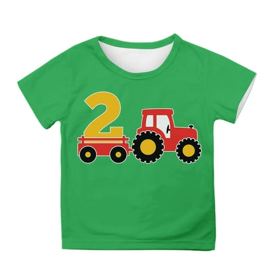 Kiijoy Graphic Tee for Boys Farm Tractor Print Short Sleeve T-Shirt, Green