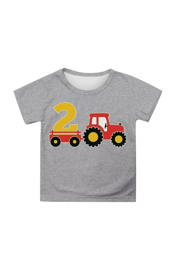 Graphic Tee for Boys Farm Tractor Print Short Sleeve T-Shirt, Grey