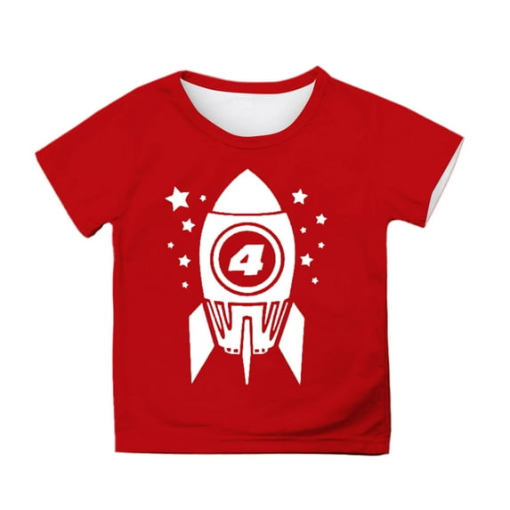 Kiijoy Graphic Tee for Boys Rocket Print Short Sleeve Round Neck T-Shirt, Sizes 3-13