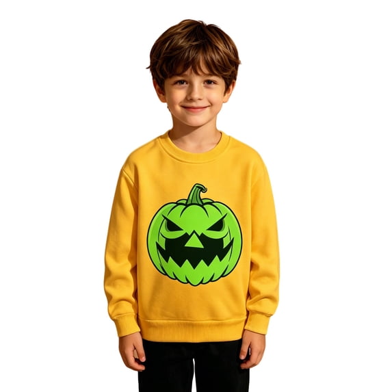 Kiijoy Halloween Boys Glow In The Dark Sweatshirt Crew Neck Pullover, Yellow, Sizes 9-10Y