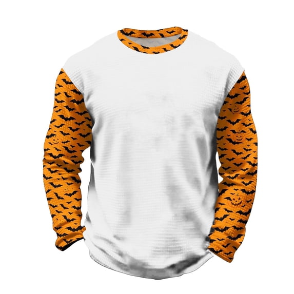 Kiijoy Halloween Boys Long Sleeve T Shirt Bat Print Crew Neck T-Shirt Top, White, Size 3-4