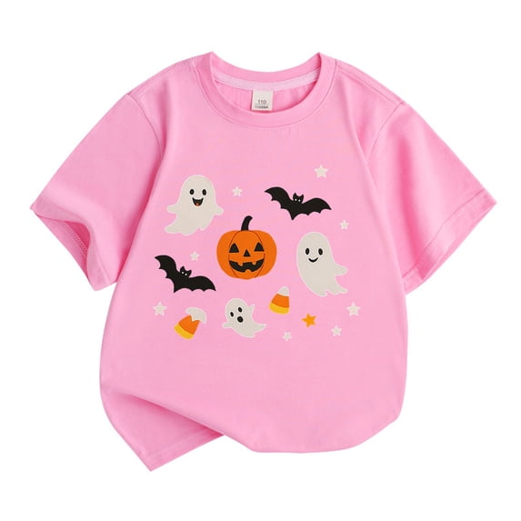 Kiijoy Halloween Girls Cute Cartoon Graphic T-Shirt Short Sleeve Crewneck T Shirt,Pink