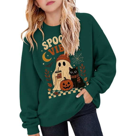 Kiijoy Halloween Graphic Sweatshirt for Girls Fall Cozy Pullover Top, Sizes 7-8Y
