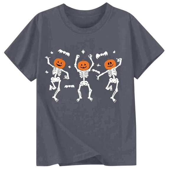 Kiijoy Halloween Graphic Tee for Boys Skeleton Short Sleeve Crew Neck T Shirt, Sizes 3-4