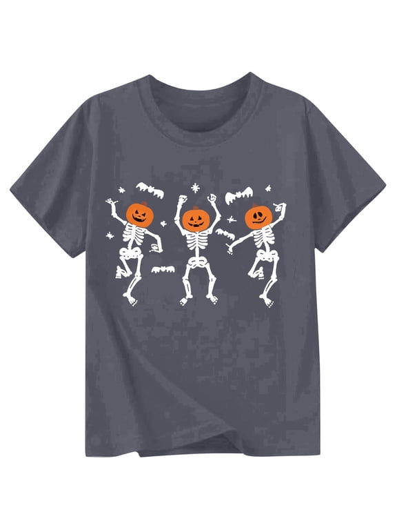 Halloween Graphic Tee for Boys Skeleton Short Sleeve Crew Neck T Shirt, Sizes 4-5
