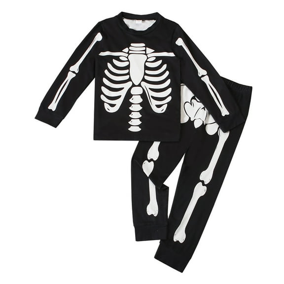 Kiijoy Halloween Pajama Set for Boys Skeleton Print Long Sleeve Top and Pants, Sizes 2-3T
