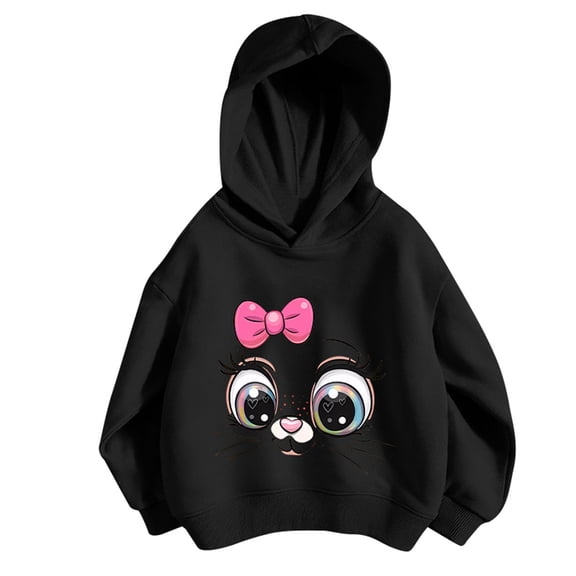 Kiijoy Hoodie for Girl Cute Cartoon Cat Print Hooded Sweatshirt Graphic Hoody Kid Pullover