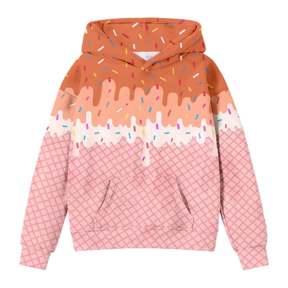 Kiijoy Hoodie for Girl Ice-Cream Print Hooded Sweatshirt Kids Casual Soft Pullover Hoodie