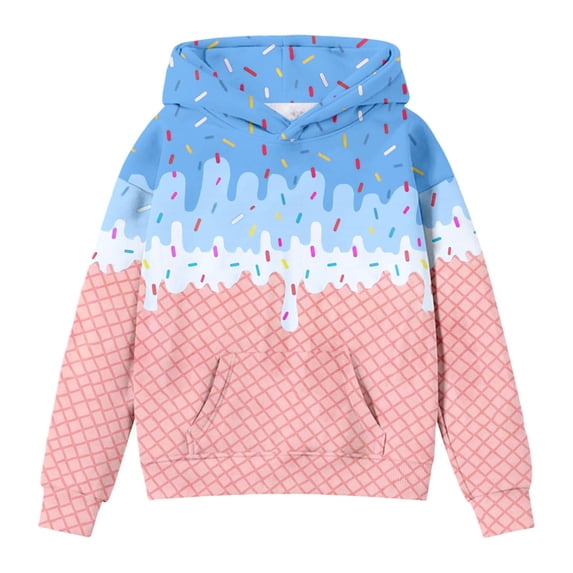 Kiijoy Hoodie for Girl Ice-Cream Print Hooded Sweatshirt Kids Casual Soft Pullover Hoodie