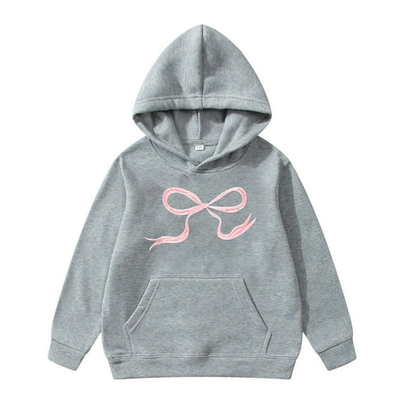 Kiijoy Hoodie for Girls Bow Print Pullover Hooded Sweatshirt with Pocket, Sizes 11-12