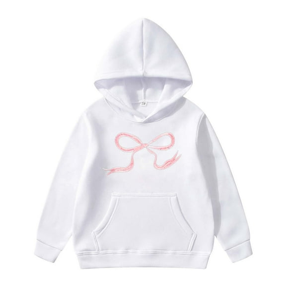 Kiijoy Hoodie for Girls Bow Print Pullover Hooded Sweatshirt with Pocket, Sizes 11-12