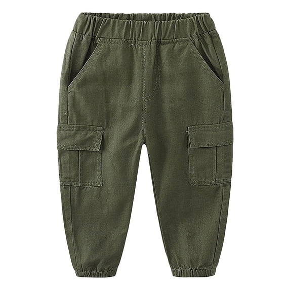Kiijoy Boys Cargo Pants Solid Elastic Waist Tapered Pants for Children, Sizes 18-24M
