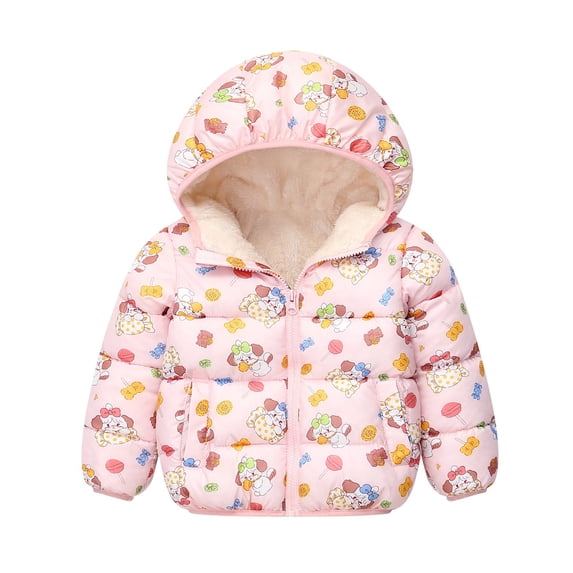 Kiijoy Infant Boys Cartoon Fleece Padded Coat Kids Outerwear Zip Up Hooded Jacket, Pink, 18-24 Months