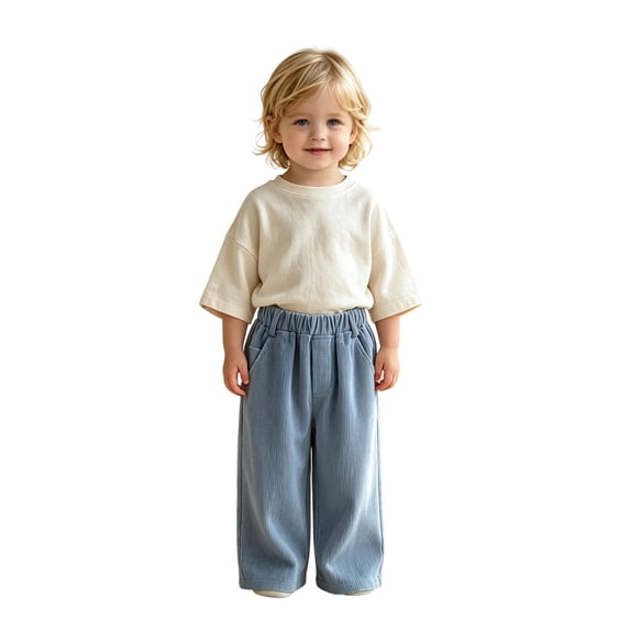 Kiijoy Infant Boys Corduroy Pull On Wide Leg Pants Fall Winter Casual Active Pants, Blue