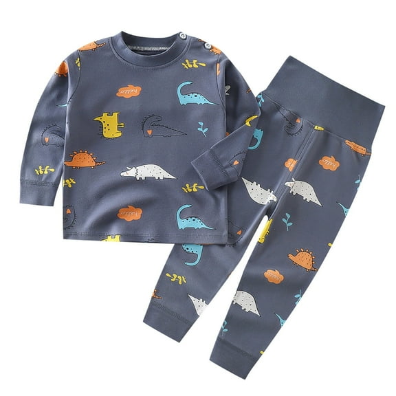Kiijoy Infant Boys Cotton Pajamas Cartoon Long Sleeve Top High Rise Pants Set, Sizes 12-18M