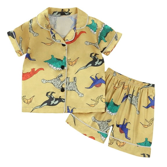 Kiijoy Infant Boys Dinosaur Pajamas Short Sleeve Button Shirt Shorts Sleepwear, Sizes 18-24M