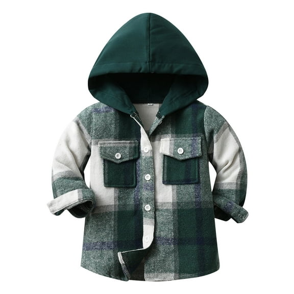 Kiijoy Infant Boys Girls Plaid Hooded Coat Long Sleeve Button Up Shirt Cardigan Jacket
