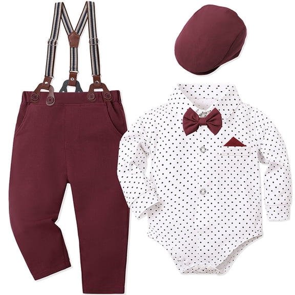 Kiijoy Infant Boys Outfits Long Sleeve Shirt Adjustable Suspenders Pants Hat Party Suit