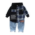 thumbnail image 1 of Kiijoy Infant Boys Outfits Plaid Hooded Jacket Denim Jeans Spring Fall Clothes, Sizes 18-24M, 1 of 3