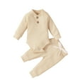 thumbnail image 1 of Kiijoy Infant Boys Outfits Solid Soft Comfy Long Sleeve Romper Pants 2Pcs Set, Sizes 9-12M, 1 of 8