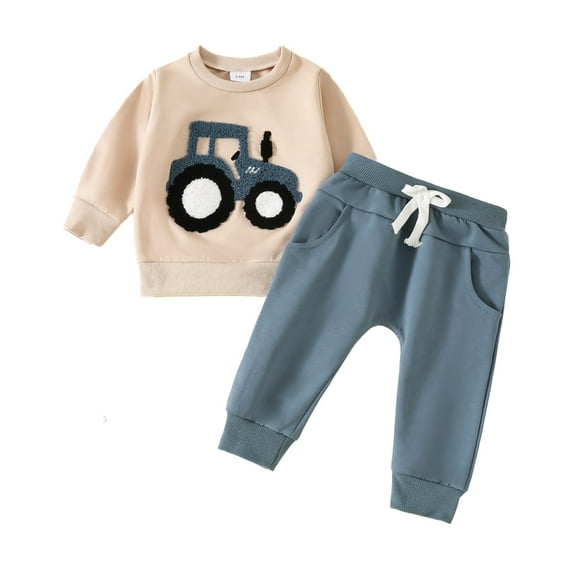 Kiijoy Infant Boys Outfits Tractor Car Embroidery Sweatshirt Pants Clothing Set for Kids