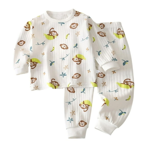 Kiijoy Infant Boys Pajamas Fleece Animal Print Long Sleeve Top Pants Cozy Sleepwear, Sizes 15-24M