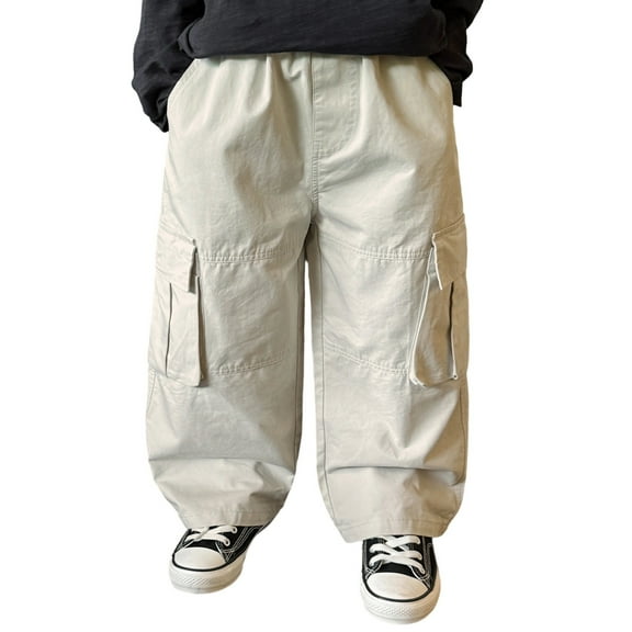 Kiijoy Infant Boys Wide Leg Cargo Pants Casual Elastic Waist Straight Trousers, Sizes 12-18M