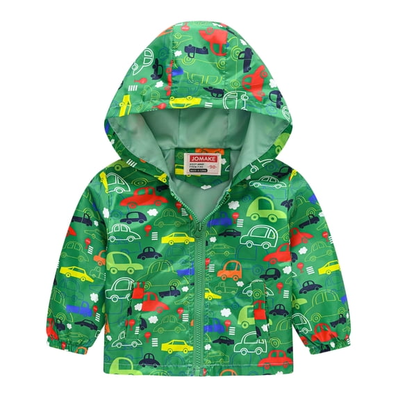 Kiijoy Boys Windbreaker Cartoon Print Lightweight Zip Up Hooded Jacket, Sizes 18-24M