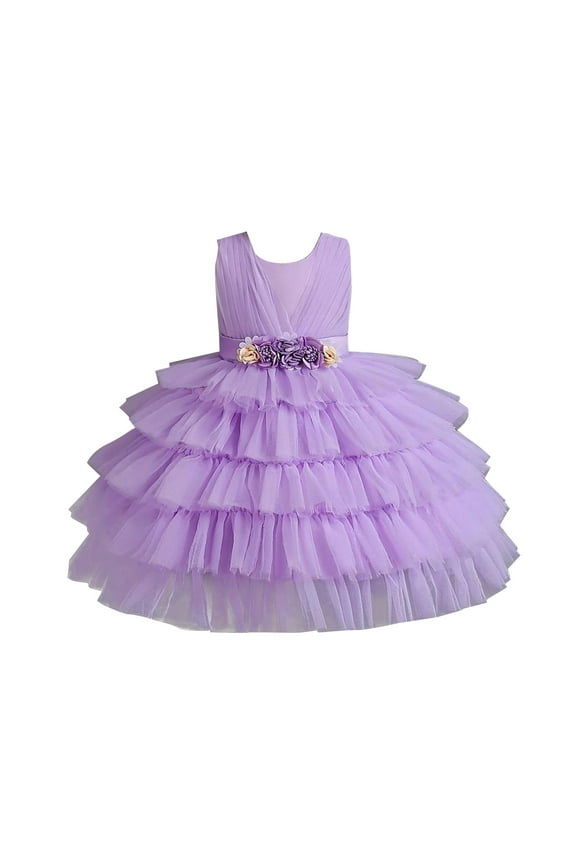 Infant Girls Birthday Party Dress Flower Layered Princess Puffy Dress Ball Gown