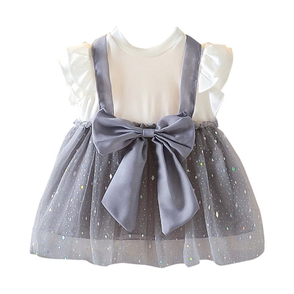 Kiijoy Infant Girls Bow Sleeveless Mesh Princess Dress Shiny Cute Casual Party Tutu Dress