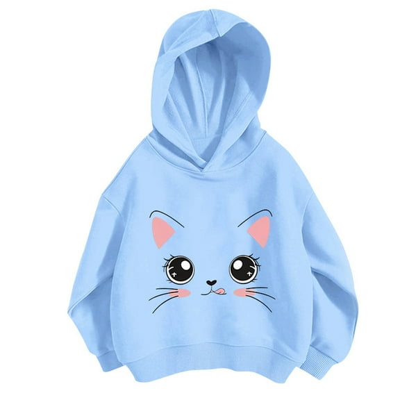 Kiijoy Girls Casual Cartoon Cat Print Hoodie Pullover Hooded Sweatshirt, Sizes 12-18M