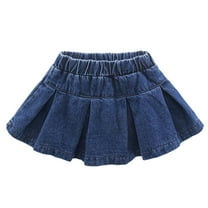 Kiijoy Infant Girls Casual Denim Pleated Skirt Versatile Elastic Waist A Line Skirt, Sizes 18-24M