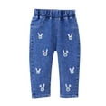 thumbnail image 1 of Kiijoy Infant Girls Casual Pull On Jeans Graphic Embroidery Stretch Denim Pants, Sizes 12-18M, 1 of 3