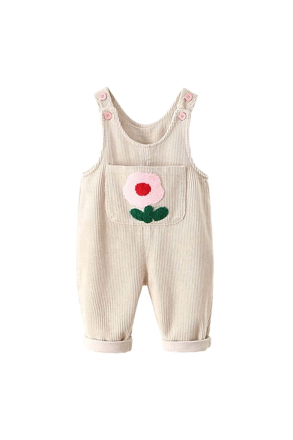 Girls Corduroy Overalls Cute Flower Embroidery Baby Dungarees, Sizes 18-24M