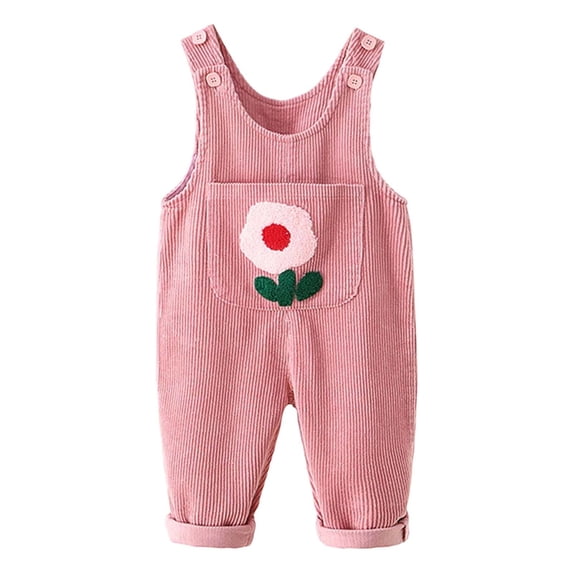 Kiijoy Girls Corduroy Overalls Cute Flower Embroidery Baby Dungarees, Sizes 18-24M