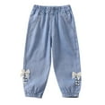 thumbnail image 1 of Kiijoy Infant Girls Cropped Jeans Bow Lightweight Pull On Stretch Denim Pants, Sizes 18-24M, 1 of 5