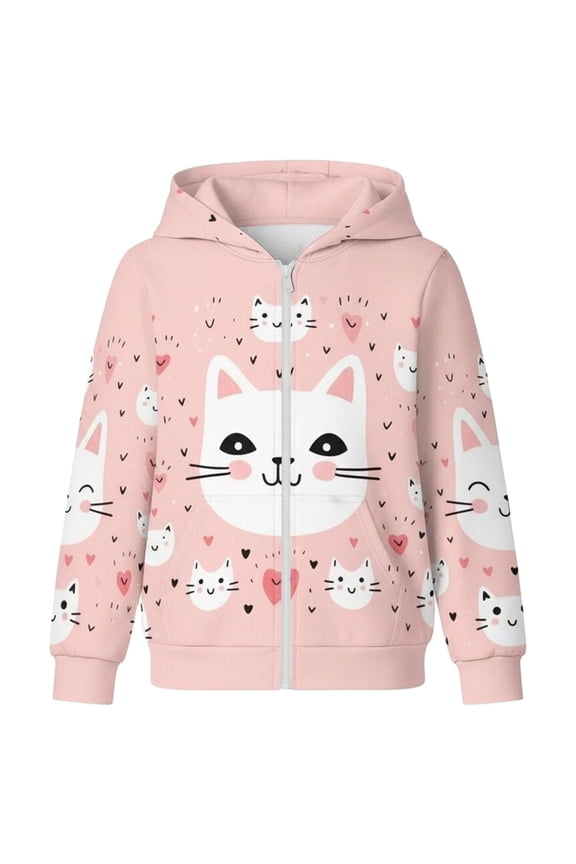 Infant Girls Cute Cartoon Cat Hoodie Casual Zip Up Hooded Sweatshirt, Sizes 18-24M