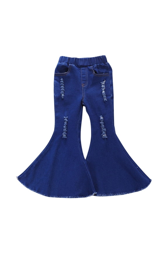 Infant Girls' Flared Ripped Jeans Slim Fit Stretch Pull On Denim Pants, Sizes 18-24M