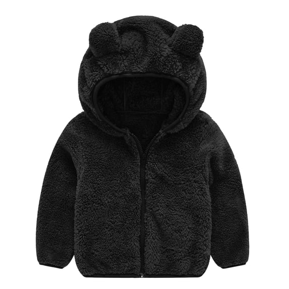 Kiijoy Girls Fuzzy Coat Cozy Bear Ear Hooded Jacket Outerwear, Sizes 12-24M