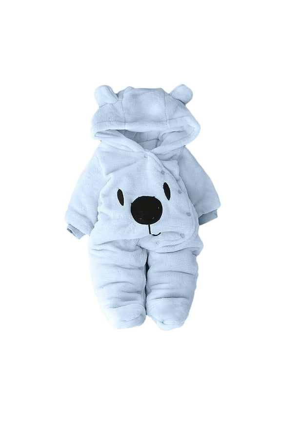 Girls Soft Sleeper Cute Bear Print Hooded Romper Onesie, Sizes 9-12M