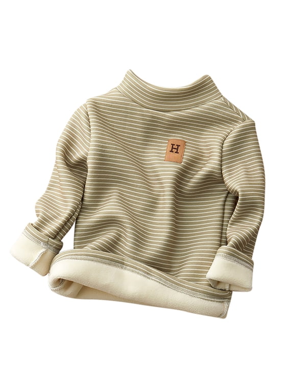 Girls Stripe T Shirt Warm Thermal Undershirt Pullover, Sizes 18-24M