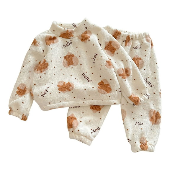Kiijoy Infant Girls Fleece Warm Pajamas Cute Pullover Top Jogger Pants Sleepwear, Sizes 18-24M